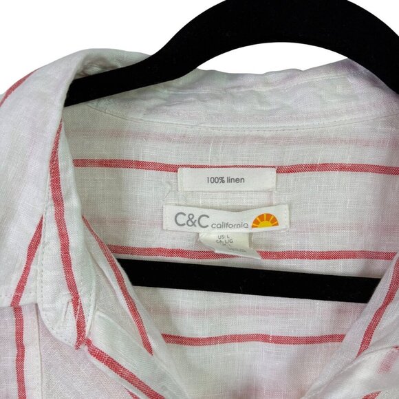 C&C California Women's 100% Linen Orange Striped Pull Over Tunic Top Size Large - Picture 2 of 11